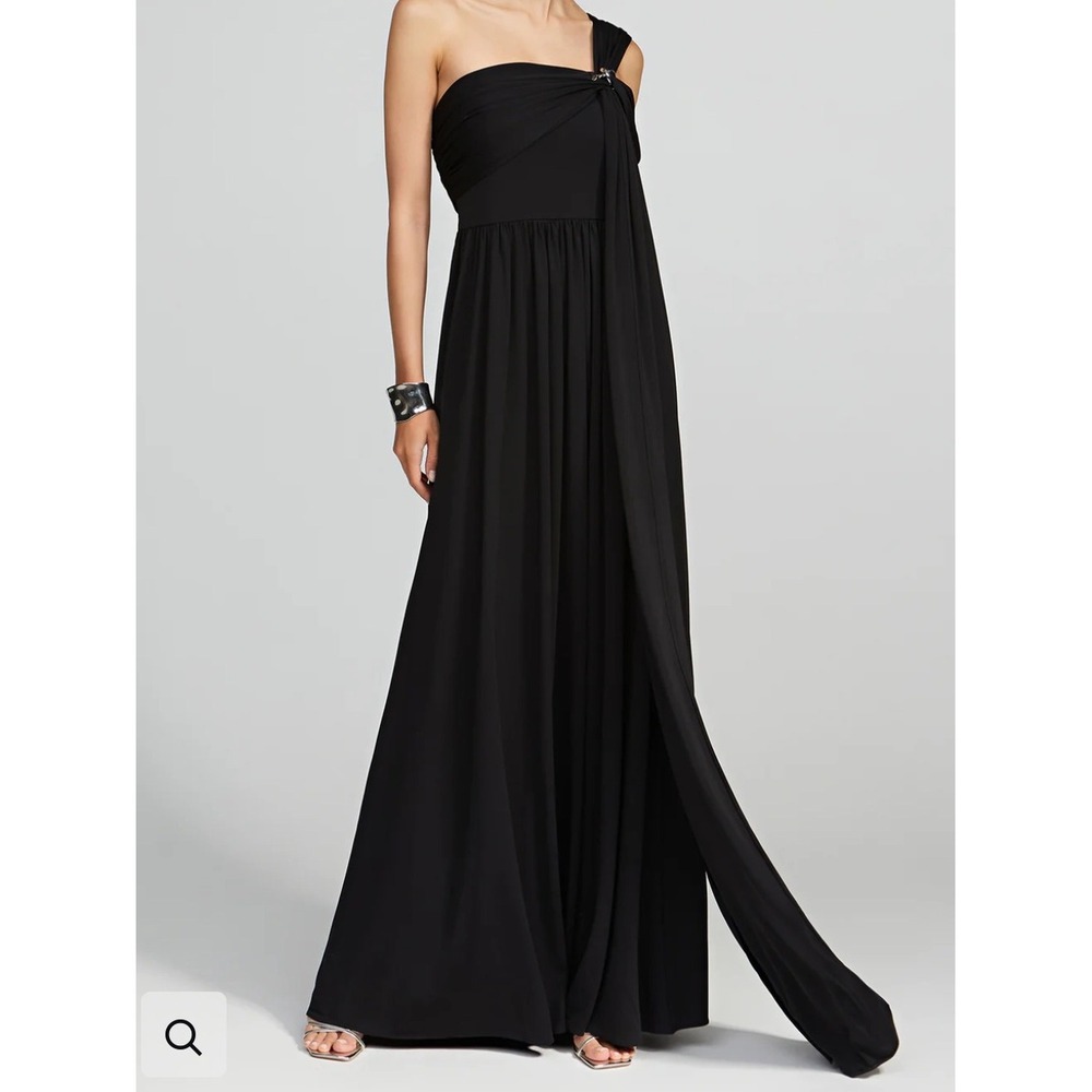 Halston Heritage Adena Black One Shoulder Cape Evening Gown NWT Size 4